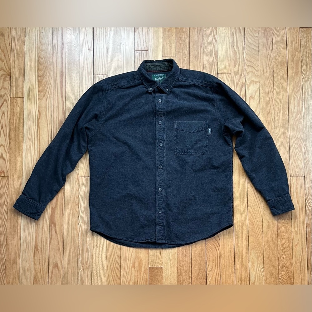 Vintage Woolrich Men’s Long Sleeve Heavy Flannel Shirt Large Dark Gray Solid